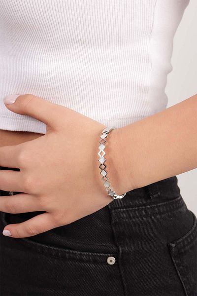 Pikas Stainless Steel Jewelled Diamond Slice Steel Shackle, Steel Bracelet
