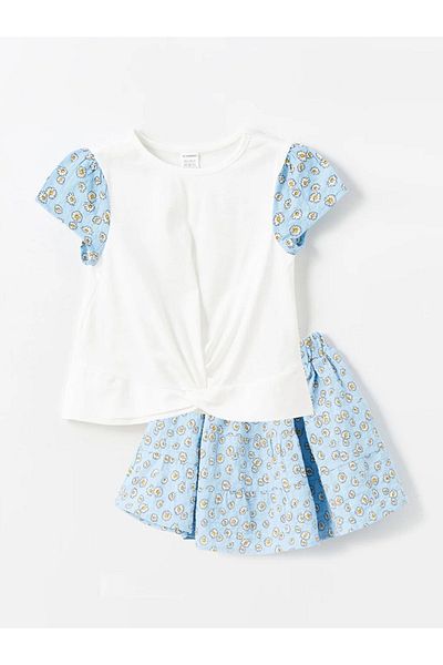 LC Waikiki LCW Baby - Crew Neck Short Sleeve Blouse and Skirt Set for Baby Girl 2 Pieces