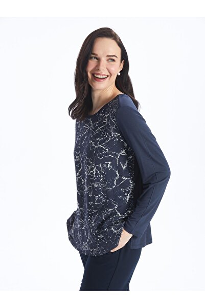 LC Waikiki Nyomtatott, hosszú ujjú, nyakú női blúz