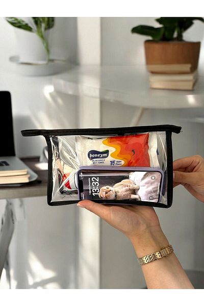 Gempo Διάφανη τσάντα μακιγιάζ 22x14 cm με φερμουάρ - Καλλυντική και τσάντα ταξιδιού πολλαπλών χρήσεων