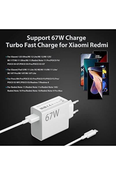 Apera MT23 Xiaomi Mi Uyumlu 67W Turbo Hızlı Şarj Aleti Kablo Dahil Yarım Saatte Doldurur