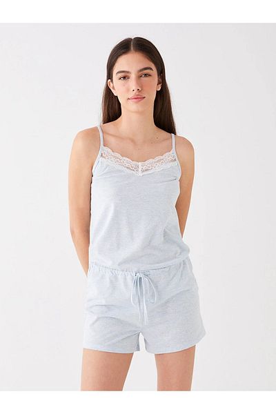 LC Waikiki Πυτζάμες LCW ECO V-Neck με δαντέλα με λεπτομερή λουράκια γυναικεία σορτς