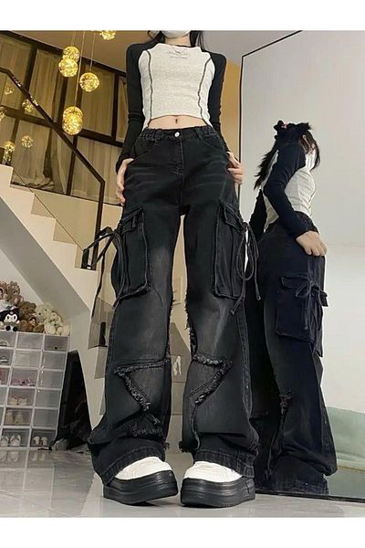 1blood COPY - Y2k Cargo Pocket Baggy Jean - Star Live Washed
