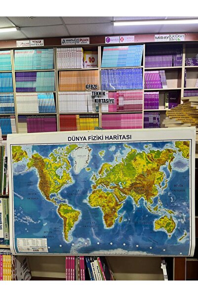 TEKNİK KIRTASİYE Teknik Kırtasiye Çıtalı Dünya Fiziki/Siyasi Haritası 70X100