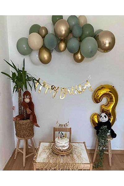 asöy Retro Eucalyptus Retro Winter Green Retro Sea Sand Chrome Gold Balloon Figure Foil Balloon Set