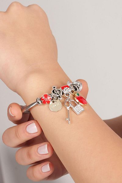 Pikas Steel Charm Bracelet Red