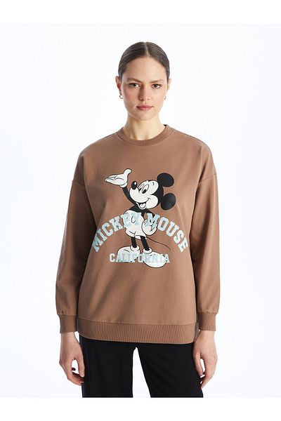 LC Waikiki Sweatshirt-Tunika mit Rundhalsausschnitt und Mickey Mouse-Print für Damen