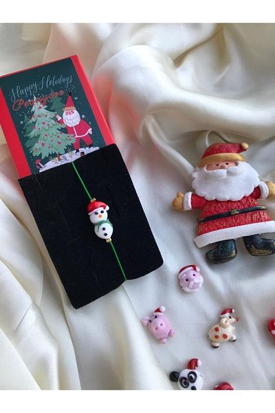 PEONY - peonyofficiall New Year Snowman Glass Murano Bracelet Green String New Year Themed Christmas Bracelet