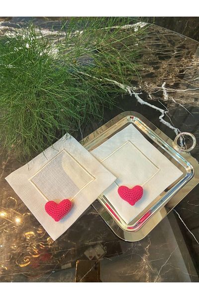 ELİTHOMEDEKOR Cocktail Napkin Heart Model Pink 2 Pieces