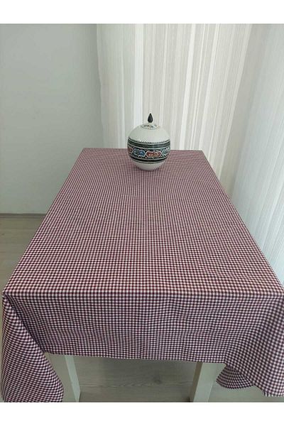 LilaMOON Cotton Claret Red Checkered Tablecloth - 170 x 170