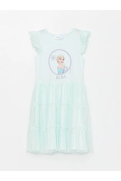 LC Waikiki Rochie pentru fetiță, cu mânecă scurtă, cu imprimeu Elsa, LCW Kids