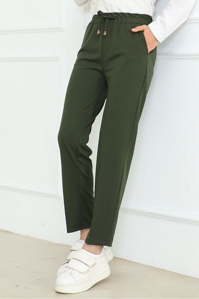 Bestenur Zülal 651 Model Khaki Trousers - Elastic Waist and Pockets