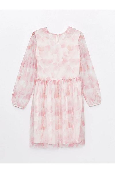 LC Waikiki LCW Kids V-neck Patterned Long Sleeve Girl's Tulle Dress