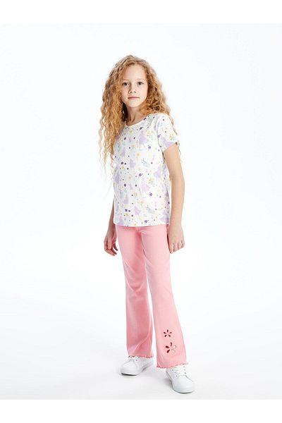 LC Waikiki Flower Patterned Elastic Waist Spanish Leg Leggings for Girl