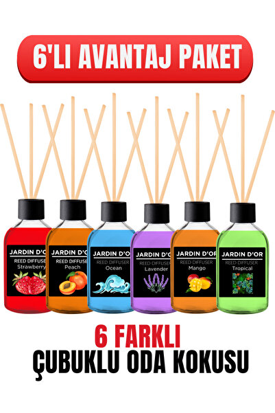 JARDIN D'OR 6'lı İndirim Seti Çubuklu Oda Kokusu 50 Reed Diffuser 50 ml x 6 adet