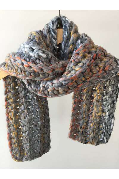 Mora Örgü Mora Knit Scarf Hand Knitted Wool Thick Multi-Colored Scarf