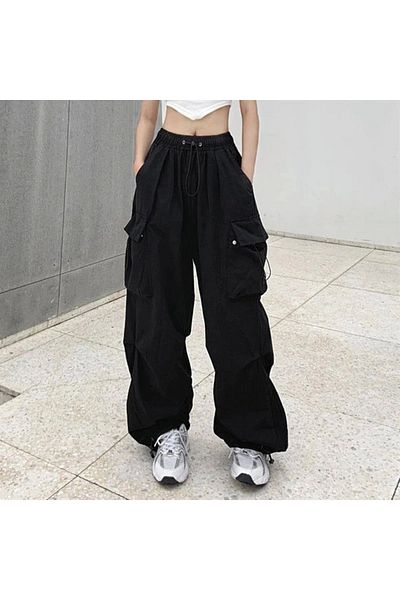 1blood Buzunar cargo negru supradimensionat elastic Baggy
