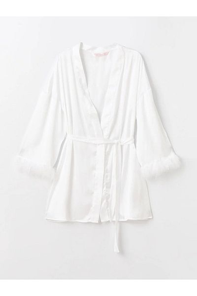 LC Waikiki Dream Ecru Guler șal rochie de damă din satin cu mâneci lungi