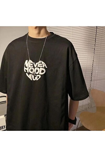 1blood Crna Neverhood majica sa printom, unisex, prevelika