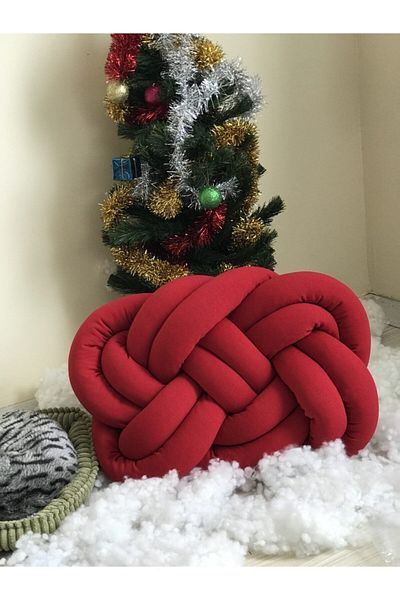 ÖrgüYastik Decorative Knitted Knot Christmas Throw Pillow "red" Pillow