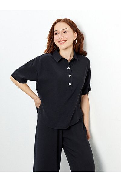 LC Waikiki Damenbluse – Petite-Hemdkragen, kurze Ärmel
