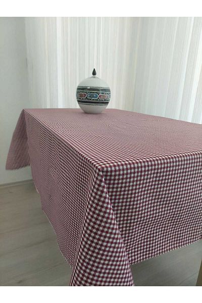 LilaMOON Cotton Claret Red Checkered Tablecloth - 170 x 170