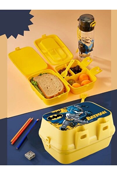 OPTİZON Dikdörtgen BATMAN 2'li Beslenme seti - Sızdırmaz Suluk - 4 Bölmeli Be...