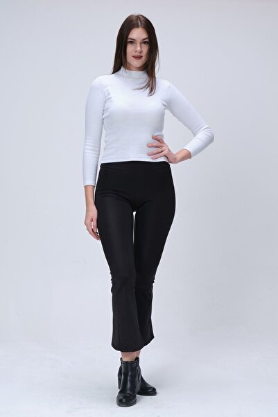 Özgür Collection Ženske crne lepršave helanke visokog struka