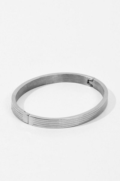 Pikas Stainless Steel Striped Thick Model Handcuff Bracelet Bracelet