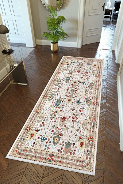 10 Post Online Covoraș anti-alunecare bej - autentic, lavabil prin spălare, covor digital subțire pentru hol cu imprimeu