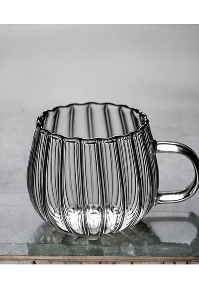 Modo Di Bellezza 400 ml Striped Borosilicate Mug Cup - Heat Resistant Tea and Coffee Cup