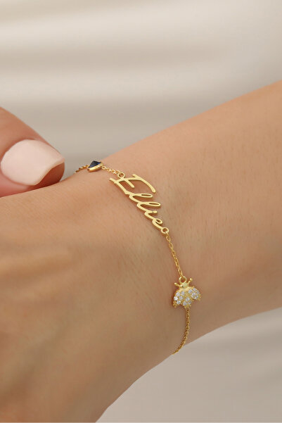 Nox Jewelry 925 Ayar Gümüş Uğur Böcekli Taşlı İsimli Bileklik
