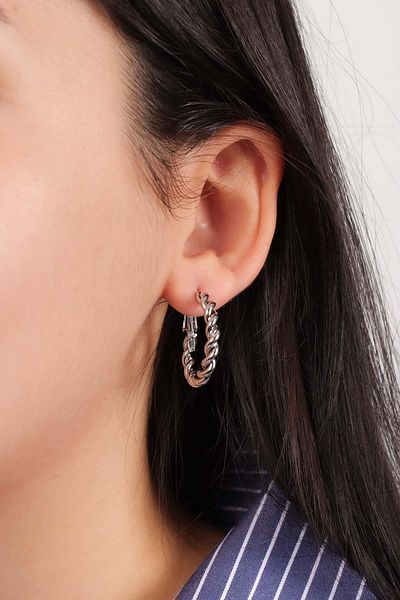 Pikas Ring Steel Earring Double Auger Silver Steel Earring 7 Cm