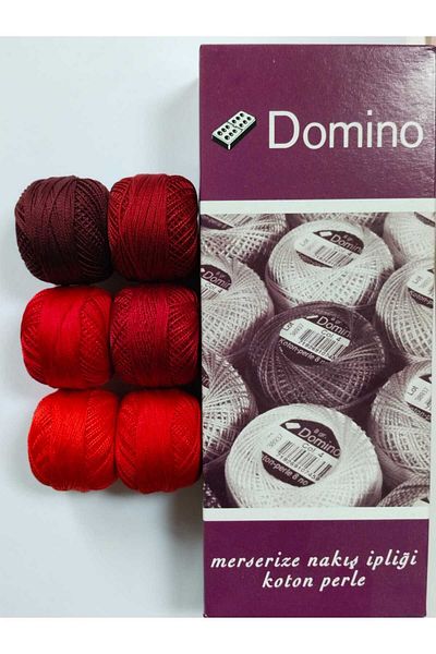 domino مجموعة من 6 قطع من خيط التطريز بيرل من كوتون 8