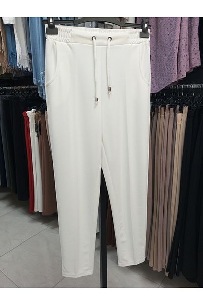 AKŞEN GİYİM Scuba Crepe Fabric - Lycra, Rubber Waist, Lace Detailed, Anti-Knee Carrot Trousers