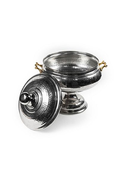 ANTEPSEPETİ Silver Plated Copper Soup with Hammer Pattern