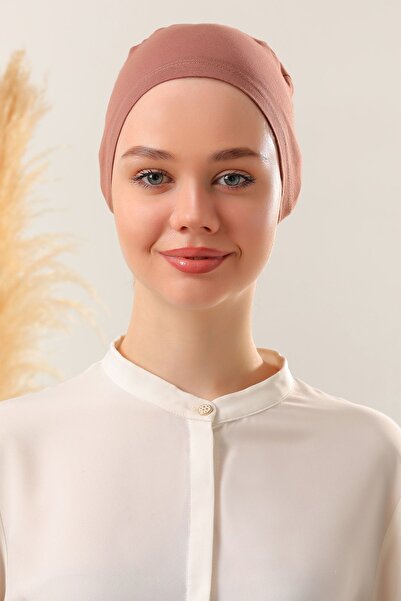 Melodi Scarf حجاب نسائي خياطة مخفية بون من القطن الممشط مع ربطة عنق بلون القرفة