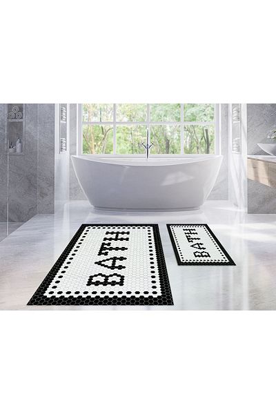 BrillaHome Honeycomb Patterned Digital Print Dot Base Bathroom Carpet Mat 2 Pieces Dbp-0002