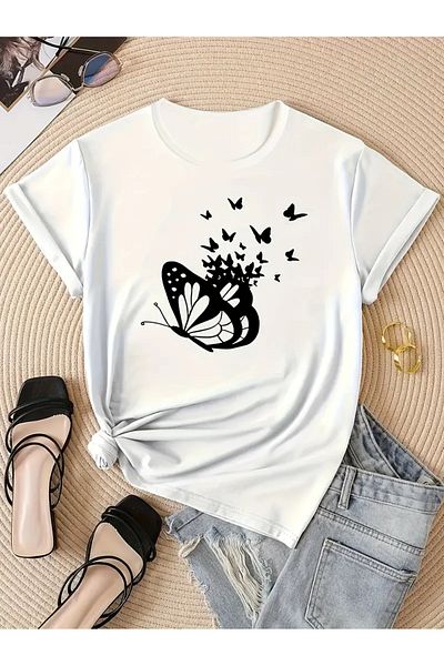 THEKONT Tricou Fluture Imprimat Inimă
