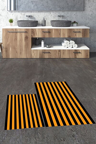 EY HOME Digital Printed Washable Non-Slip Striped Modern Double Bathroom Carp...