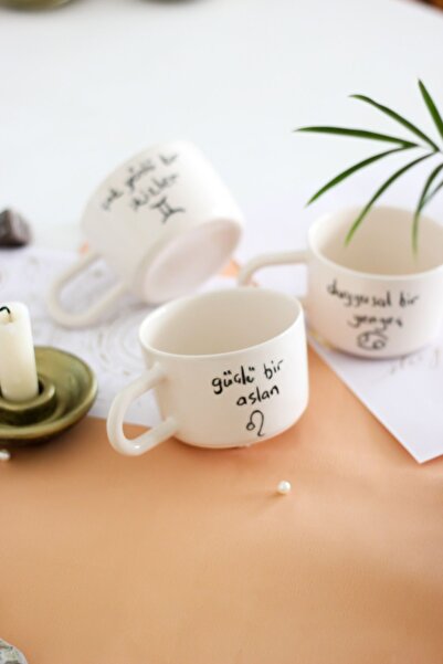 woness studio Ceramic Coffee Cup - Leo Sign Themed, Single Handmade Cup