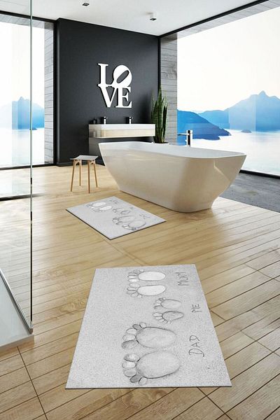 EY HOME Set de scaune de toaletă pentru baie dublă, lavabilă, imprimată 3D, mama, tata, copil, WC-16-GRI,