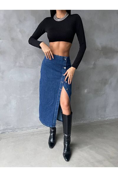 LB Laluna Butik Női hasított gombos hosszú szoknya