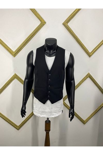 Sadık Collection ΑΝΔΡΙΚΟ ΓΙΛΕΚΟ CEPKEN V-NECK ΛΕΠΤΟ Dobby ΜΑΥΡΟ 1735