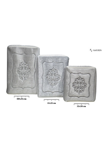 Genel Markalar Büyüleyici Zarafet: Kadife Silver Işlemeli Gelin Damat 3'lü Hu...