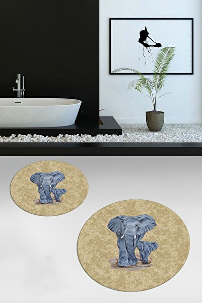 EY HOME Ψηφιακό πλενόμενο αντιολισθητικό μοντέρνο σετ μπάνιου με μοτίβο ελέφαντα, στρογγυλό σετ τουαλέτας
