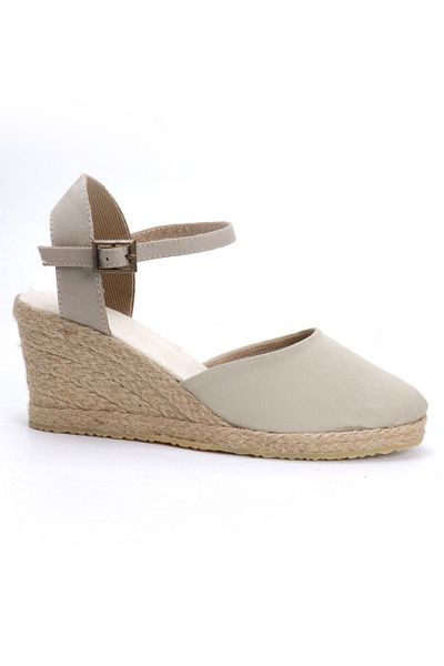 OZ AYAKKABI Real Handmade Beige Women's Wedge Heel Espadrille Handmade