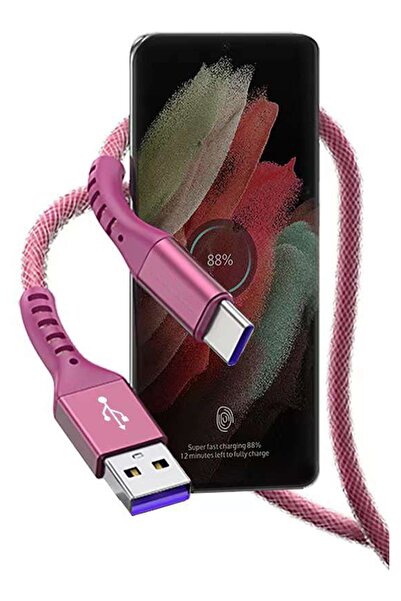 Zipax Huawei P30 P40 P30 Lite P30 Pro Type-C Hızlı Şarj Kablosu 5A Pembe