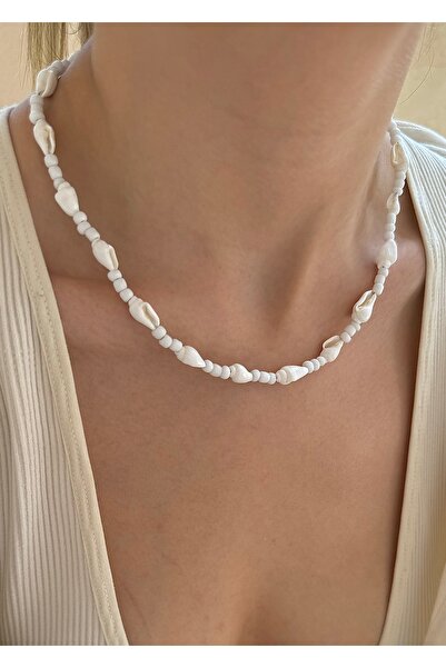 takıtarzım Trendy White Bead Shell Women's Necklace