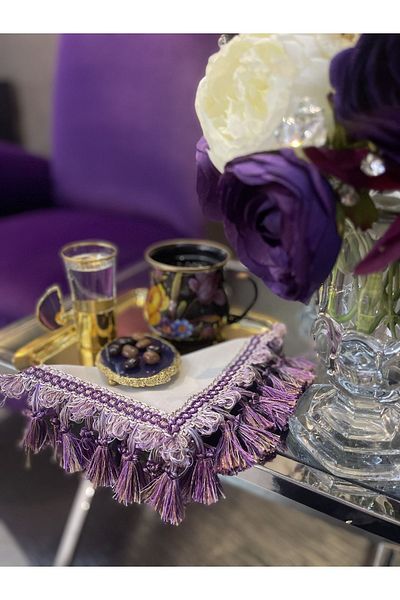 ELİTHOMEDEKOR منديل كوكتيل أرجواني مزين بشراشيب 2 عبوة